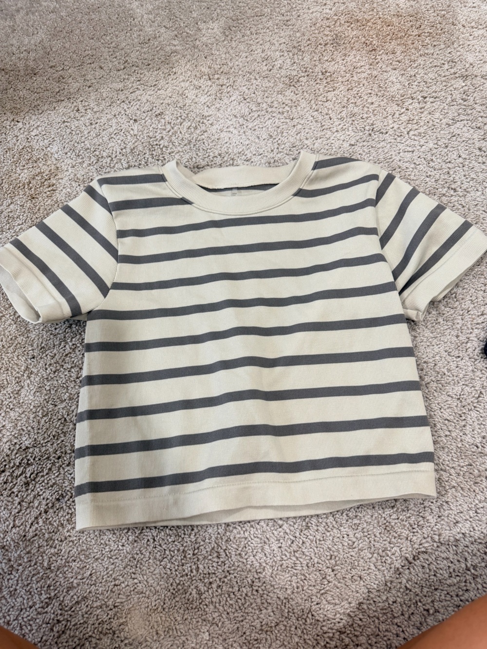 Striped Boxy Crop Top - Cream & Gray